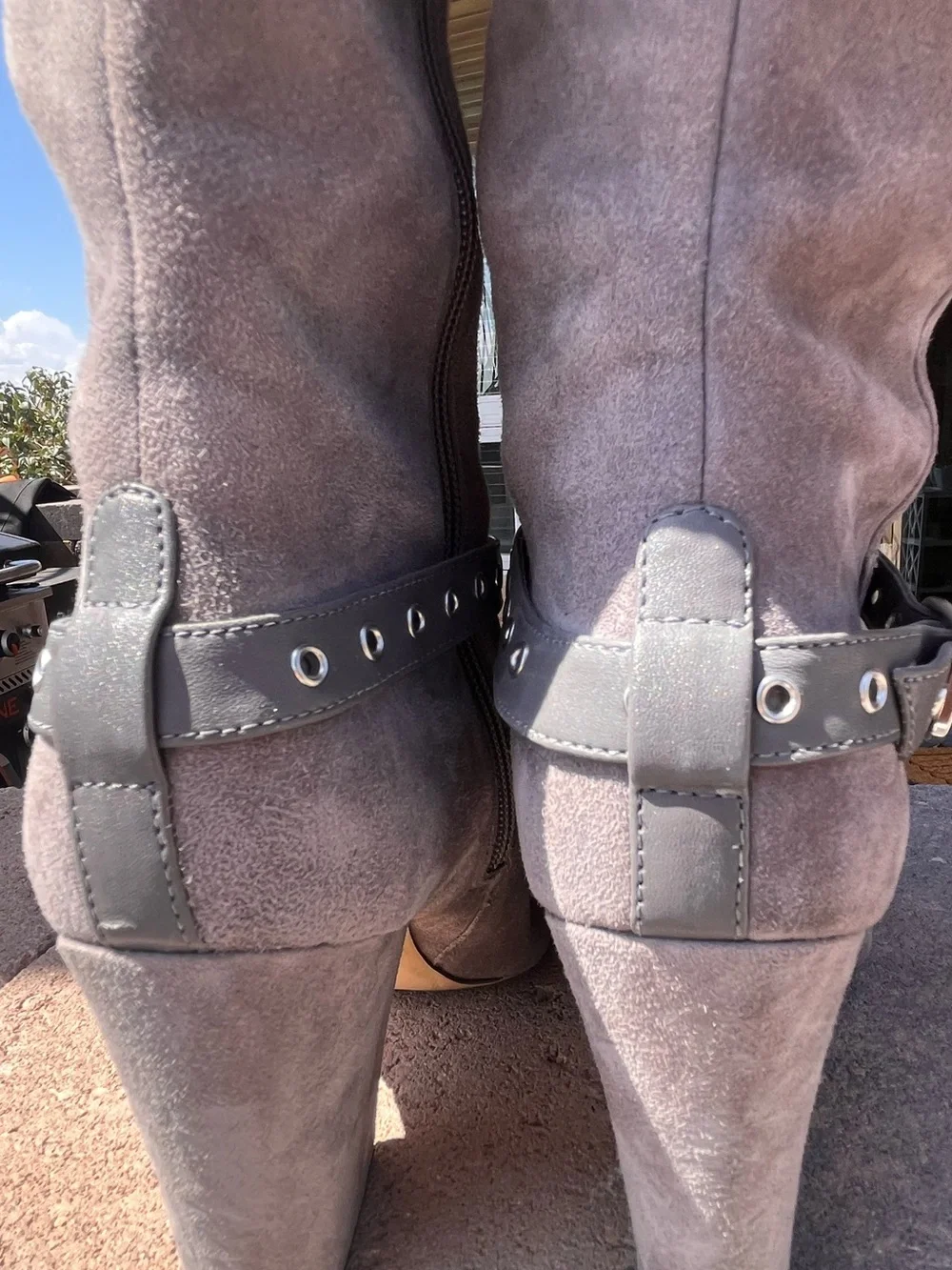 Nine West Taupe Suede Over-the-Knee Boots with Studded Ankle Strap